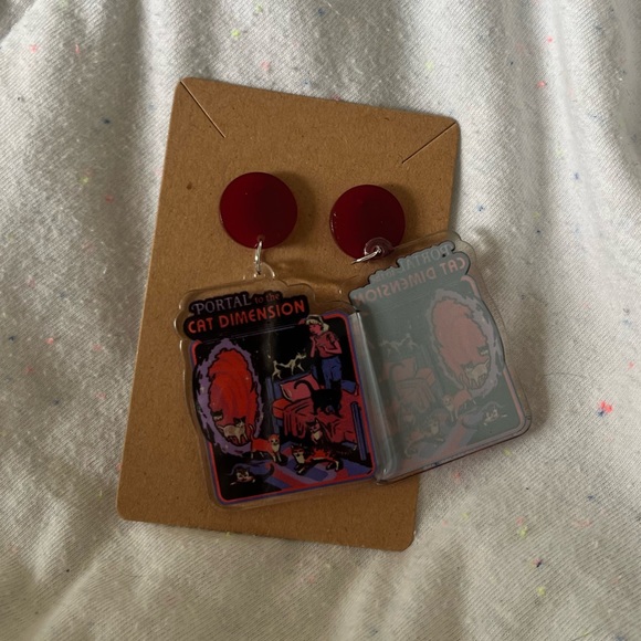 3/$20 ✨ Portal to the Cat Dimension Hard Acrylic Printed Stud Earrings - Picture 2 of 4